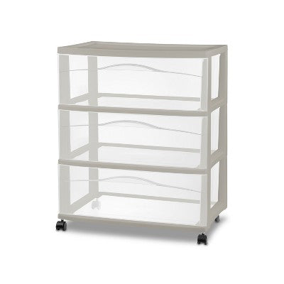 3 Drawer Wide Cart Spaceship Gray - Brightroom