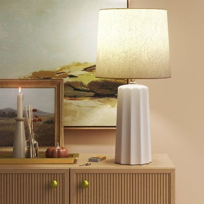 Threshold Ribbed Ceramic Table Lamp Cream, 24.75" x 13", Bedside/Nightstand, No Assembly