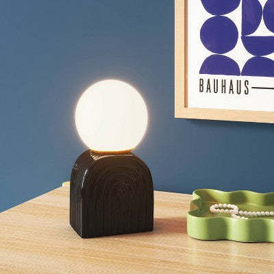 Mini Glass Orb Shade with Ceramic Base Novelty Table Lamp Black - Room Essentials