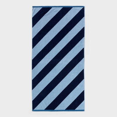 36"x72" Reversible Diagonal Striped Oversized Beach Towel Blue/Navy Blue - Room Essentials