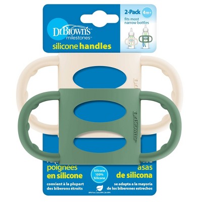 Dr. Brown's Milestones 100% Silicone Narrow Baby Bottle Handles in Green and Beige - 2pk