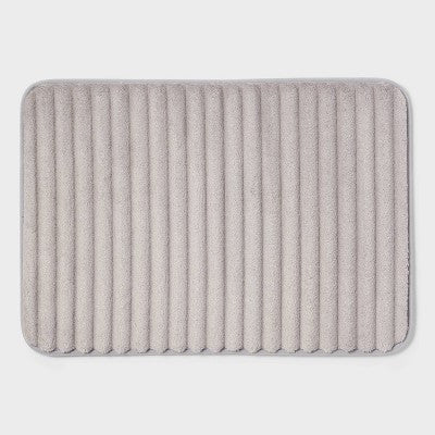 17"x24" Ribbed Cushion Foam Bath Rug Light Gray - Room Essentials