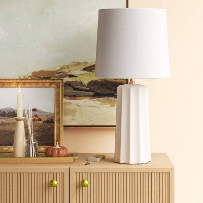 Threshold Ribbed Ceramic Table Lamp Cream, 24.75" x 13", Bedside/Nightstand, No Assembly