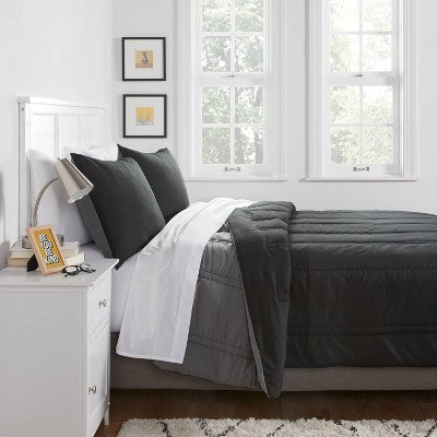 Room Essentials Twin/XL Lofty Microfiber Comforter Black, Plain Weave, Machine Washable