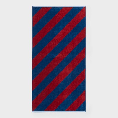 36"x72" Reversible Diagonal Striped Oversized Beach Towel Blue/Red - Room Essentials