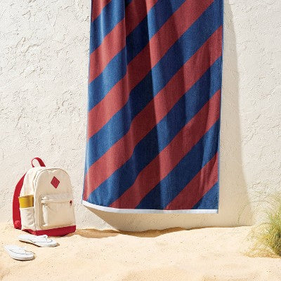 36"x72" Reversible Diagonal Striped Oversized Beach Towel Blue/Red - Room Essentials