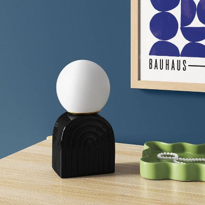 Mini Glass Orb Shade with Ceramic Base Novelty Table Lamp Black - Room Essentials