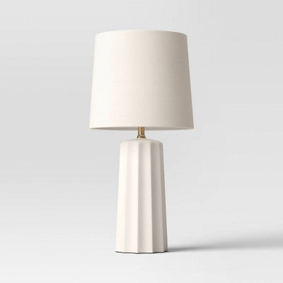 Threshold Ribbed Ceramic Table Lamp Cream, 24.75" x 13", Bedside/Nightstand, No Assembly