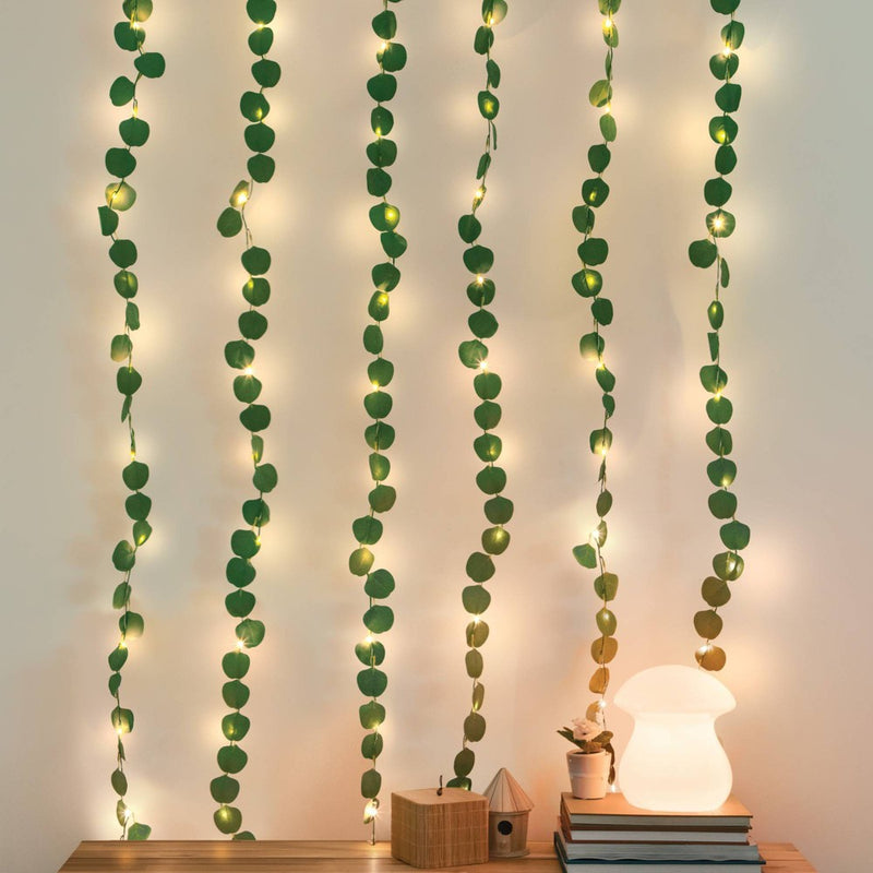LED Eucalyptus Vine Curtain String Lights Warm White - West & Arrow, Battery Operated, Indoor