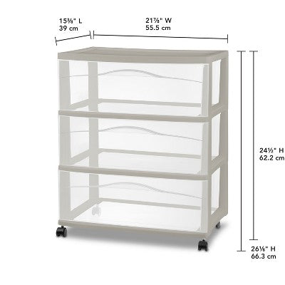 3 Drawer Wide Cart Spaceship Gray - Brightroom