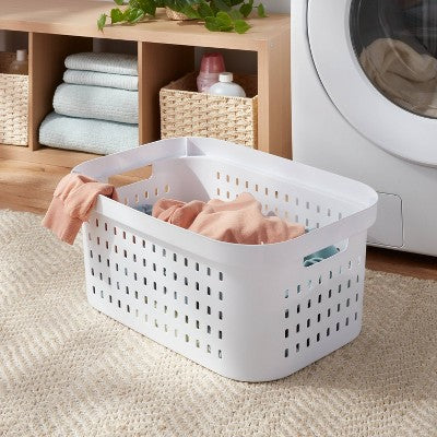 1.5bu Rectangle Modern Laundry Basket - Brightroom™ White Plastic Clothes Basket with Handles