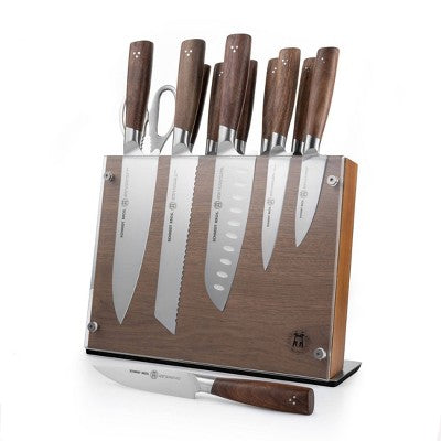 Schmidt Bros 14pc Knife Block Set Delta: Stainless Blades, Wood Handles, Sharpener & Knives