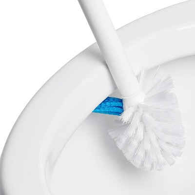 OXO Toilet Brush with Rim Cleaner and Canister: Durable Plastic, Bathroom Cleaning Accessory