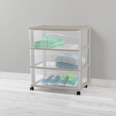3 Drawer Wide Cart Spaceship Gray - Brightroom