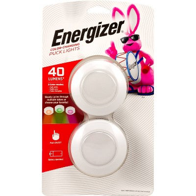 Energizer 2pk 40-Lumen Indoor LED Color-Changing Puck Cabinet Lights White (Tap & Touch)