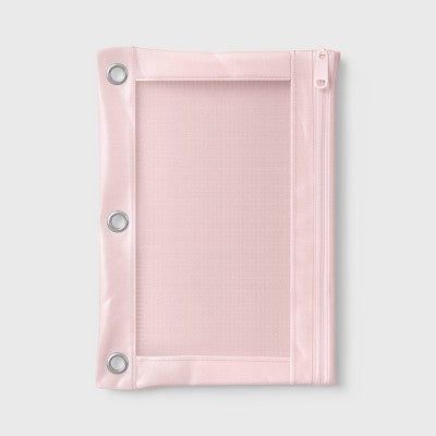 Single Zip Mesh Binder Pencil Pouch Pin Light Pink - up&up