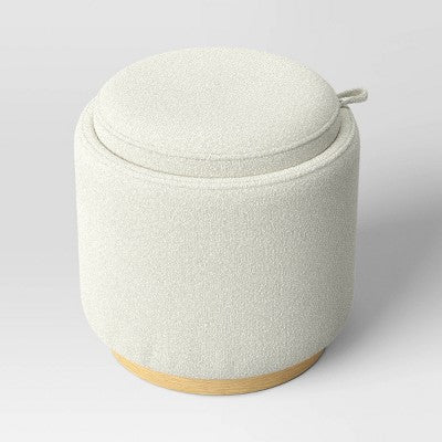 Round Upholstered Storage Ottoman Cream Boucle - Room Essentials