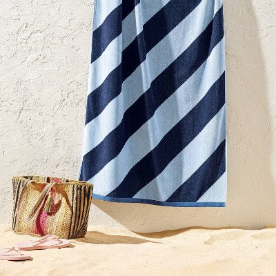 36"x72" Reversible Diagonal Striped Oversized Beach Towel Blue/Navy Blue - Room Essentials