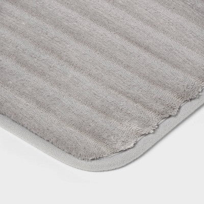 17"x24" Ribbed Cushion Foam Bath Rug Light Gray - Room Essentials