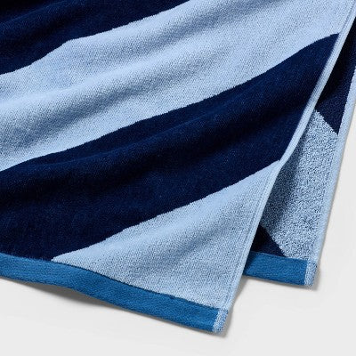 36"x72" Reversible Diagonal Striped Oversized Beach Towel Blue/Navy Blue - Room Essentials