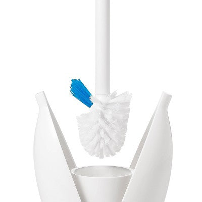 OXO Toilet Brush with Rim Cleaner and Canister: Durable Plastic, Bathroom Cleaning Accessory