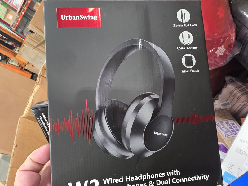 UrbanSwing W2 Wired Headphones with Mic, 3.5mm AUX & USB-C, for iPhone 17/16/15, iPad, Samsung