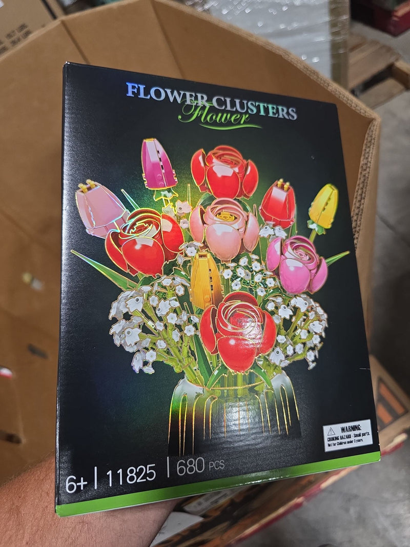 Flower Bouquet Building Set, 680PCS Tulip & Rose Block Kit for Ages 6+, Florals for Home Decor