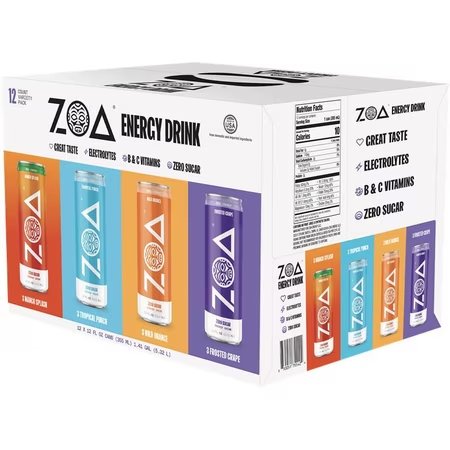 ZOA Zero Sugar Energy Drinks, Variety Pack - 12 Fl Oz (Pack of 12)