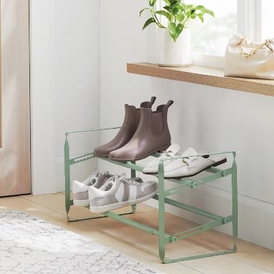 2 Tier Expandable Shoe Rack Green - Brightroom