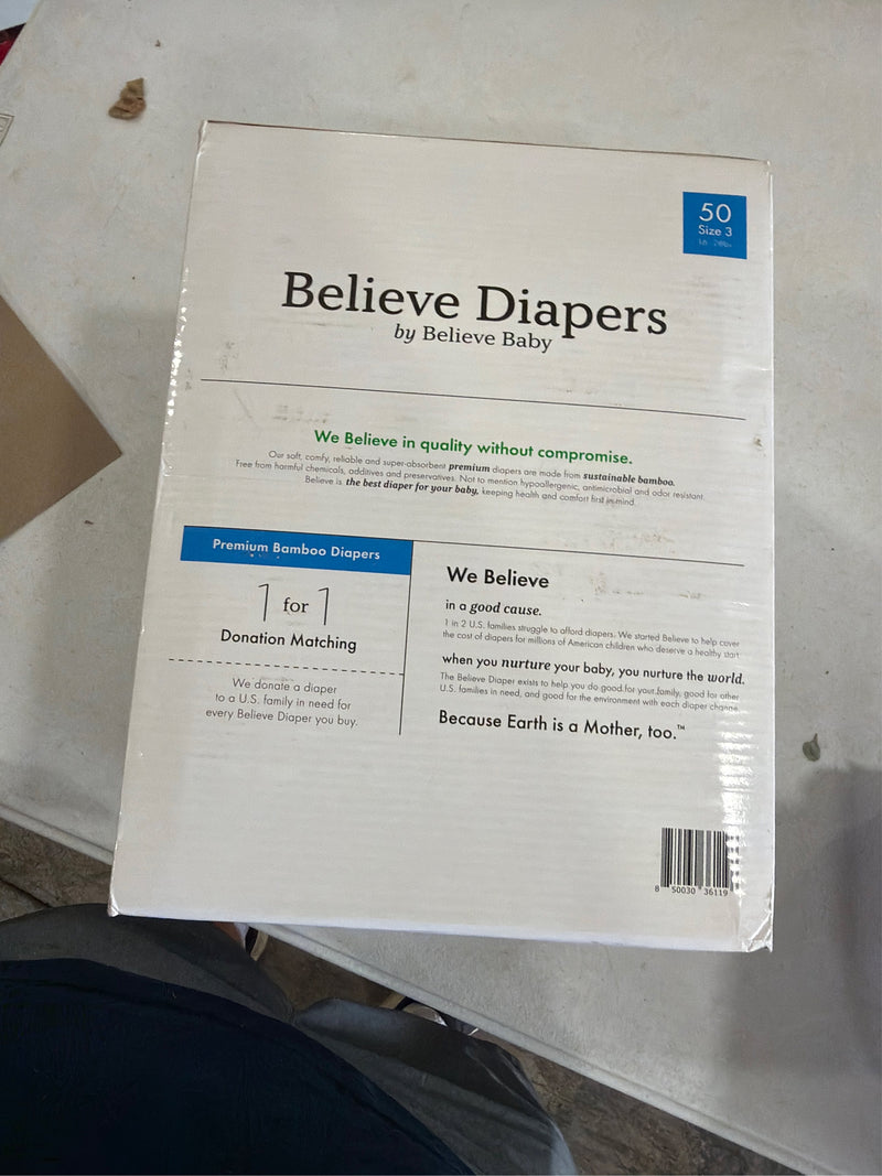 Believe Baby Premium Soft Hypoallergenic Disposable Diapers - Size 3 - 50ct