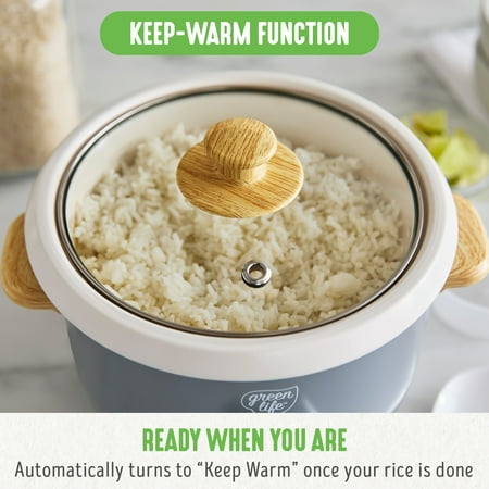 GreenLife 3 Cup Non Stick Electric Rice Cooker, Quartz Grey